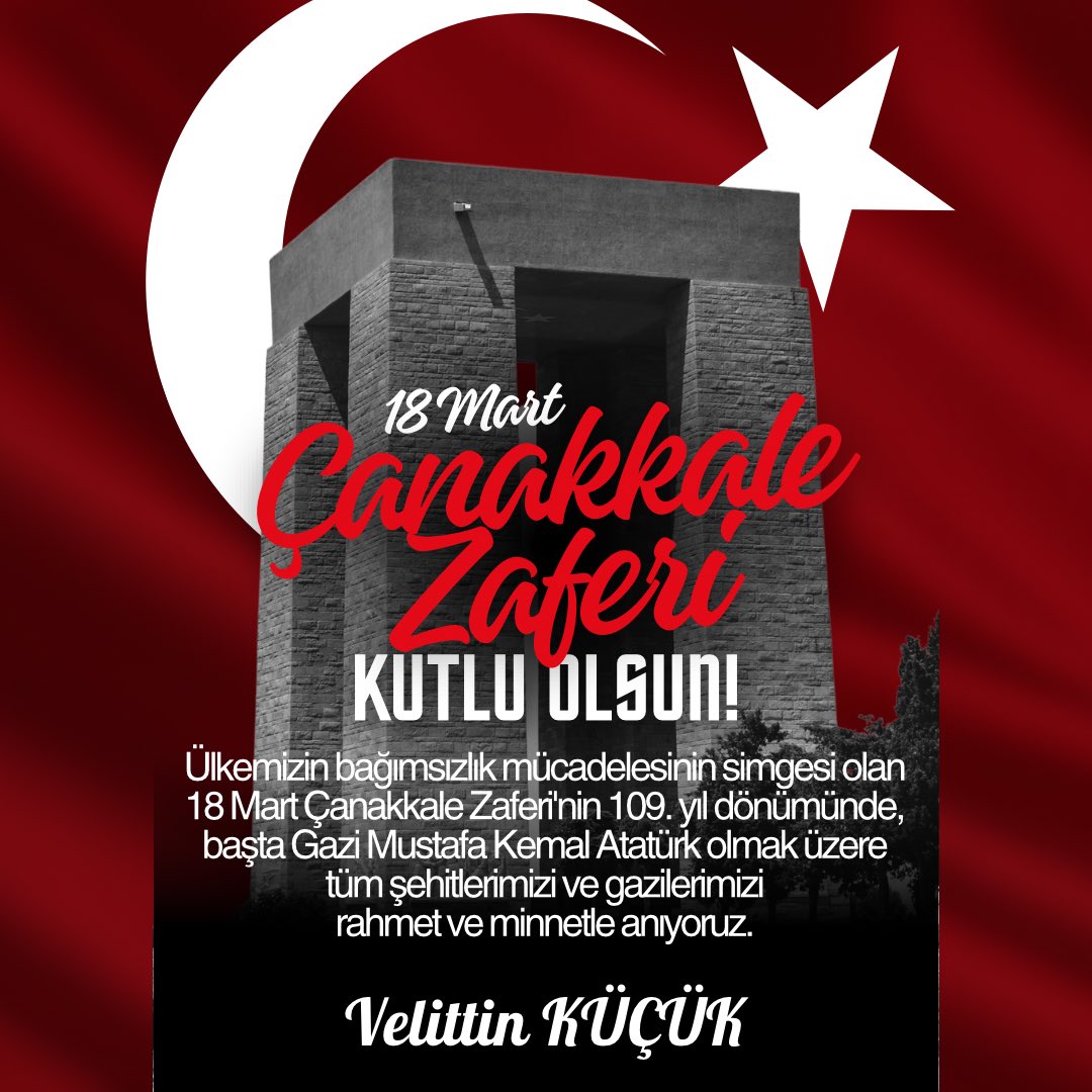 Ülkemizin bağımsızlık mücadelesinin simgesi olan
18 Mart Çanakkale Zaferi'nin 109. yıl dönümünde,
başta Gazi Mustafa Kemal Atatürk olmak üzere  tüm şehitlerimizi ve gazilerimizi  rahmet ve minnetle anıyoruz.🇹🇷 #18martçanakkalezaferi #çanakkalegeçilmez