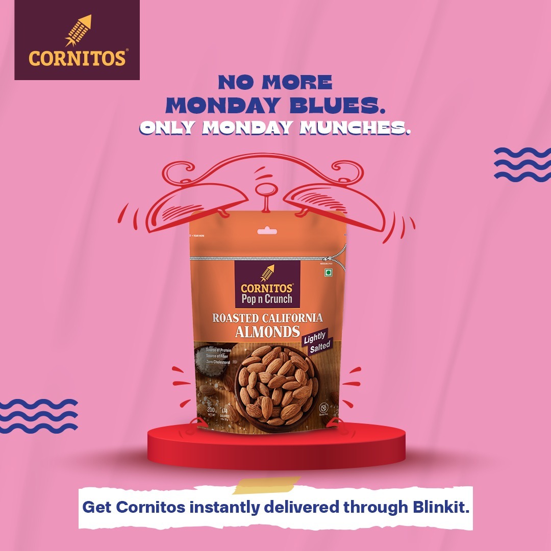 Now Crunch and Munch on Mondays. ​
Order your favorite snacks on BlinkIt now. 😍

#Cornitos #WildAsYouLike #ILoveCornitos #Crusties #CornyTheChimp #ILoveNachos #Nachos #Dip #Snacks #Snacking #LoveForCornitos #LoveCornitos #partymix #CheesyNachos #Salsa