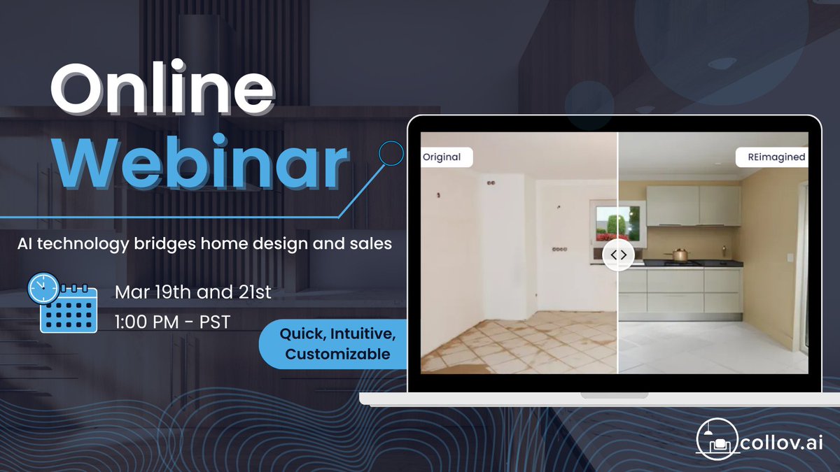 collov_ai's tweet photo. Budgets in the home furnishing industry are shrinking, which means it’s crucial to leverage effective tools to capture leads + increase efficiency.

Join this week’s webinar to see how #CollovAI helps cabinet merchants do just that. #webinar 
⏰ March 19 and 21，1pm PST
📌 https://t.co/cRaOSPnLKE