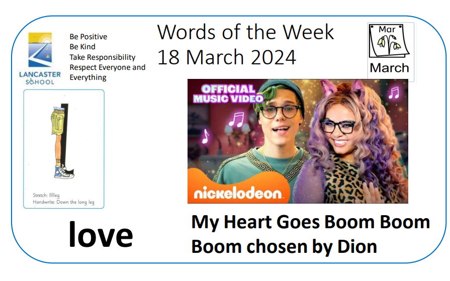 Good Morning. Dion has chosen the school's song of the week.