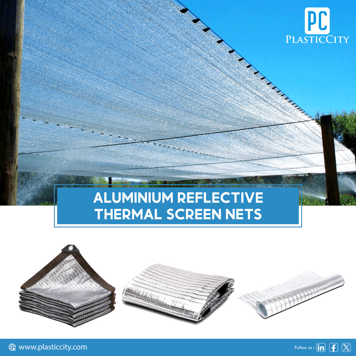 PlasticCity_Ind's tweet photo. Elevate thermal insulation with Aluminium Reflective Thermal Screen Nets. Engineered to reflect heat, these innovative nets are a game-changer for agriculture to industry. 🌱mail us at plastics@plasticcity.com
#ThermalInsulation #AluminiumNets #plasticcity  #thermalscreen  #agro https://t.co/2ojrgoa6Zz