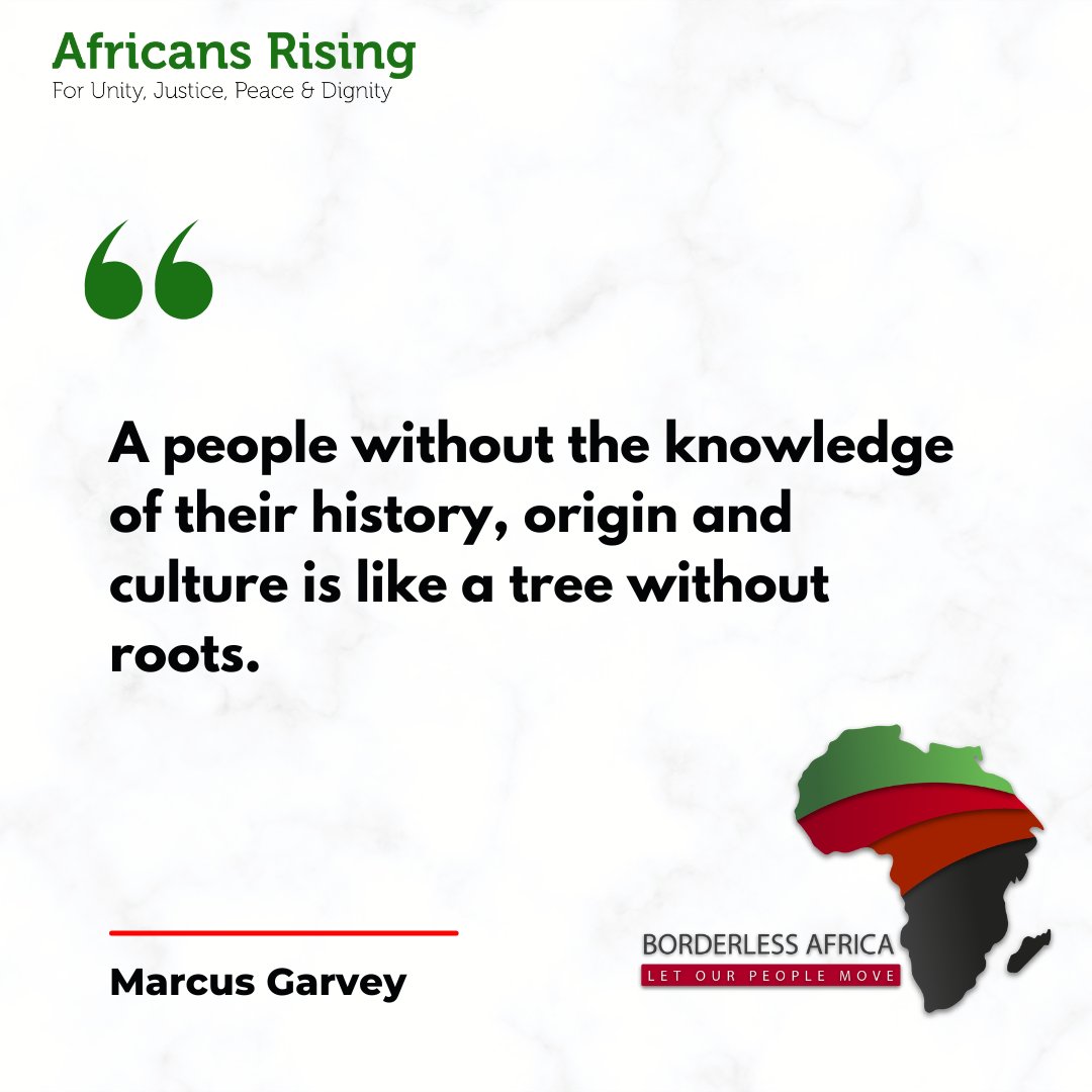 A people without the knowledge of their past history, origin and culture is like a tree without roots. - Marcus Garvey. Learn more about the movement here: buff.ly/3uGeBIV #UpWithJustice #MotivationMonday #PanAfricanSolidarity #LetOurPeopleMove #BorderlessAfrica…