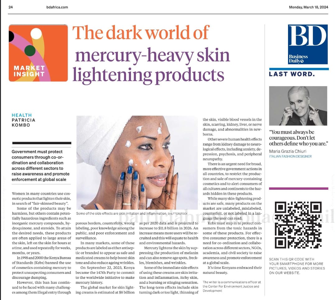 Our current publication on The dark world of Mercury laden skin lightening products.

An undercover investigation by the Environmental Investigation Agency (EIA) 2023 exposed key companies deliberately adding toxic mercury to skin-lightening products and the mercury compound