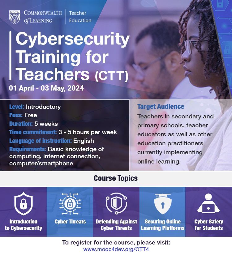 Elevate your digital teaching toolkit with our #Cybersecurity Training for Teachers (CTT) course. As online learning becomes increasingly prevalent, it's essential to equip yourself with the skills to protect your students in the virtual classroom. 

Apply:buff.ly/3wYDRvj