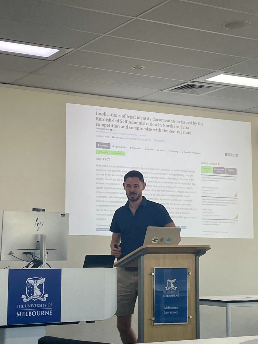 Wonderful @MelbLawSchool Faculty Research seminar today by @MikiSosnowski, @ThMcGee, @andreamarilyn_p & @MarnieLloydd presenting part of March 2024 special issue of #Citizenship Studies, on legal #identity conferred by insurgencies and unrecognised states tandfonline.com/journals/ccst20