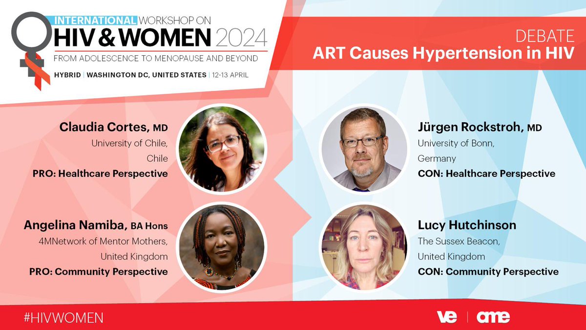 The International Workshop on HIV & Women is back! This year’s exciting debate features true power houses in the field – get involved in the discussion & cast your vote ahead of time: Does ART cause hypertension? registration link bit.ly/3PyO3Bq #HIVWOMEN