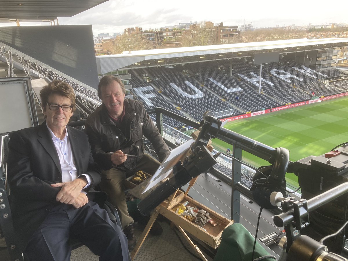 Filming at @FulhamFC last Friday for The Writing on the Wall with my pal @jackrussellart who was painting Fulham v Spurs the following day. Taking cricket, painting, football. Breakfast show at 7.00 HeritageChartRadio & Alexa & Apple app.