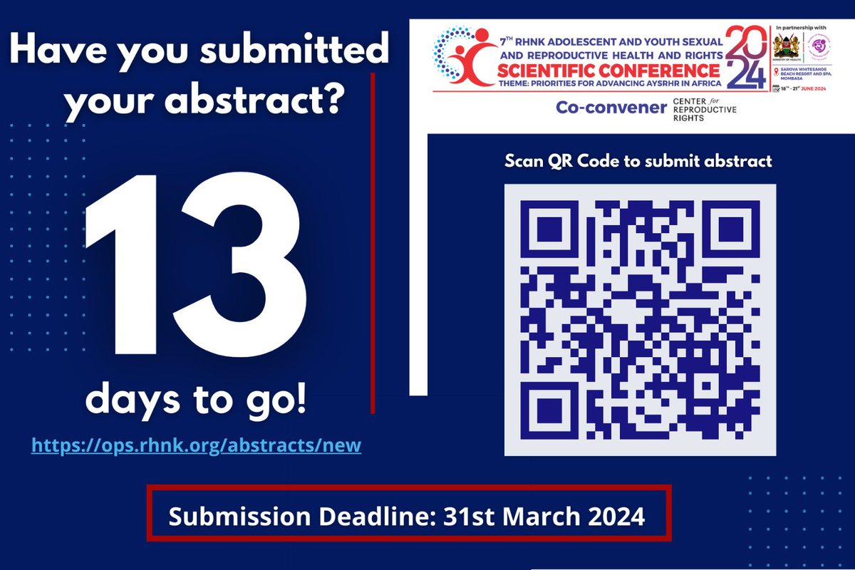 Sharona1436's tweet photo. Another week,another day to remind you to submit your abstract as days are gone don’t be left out!! https://t.co/173W36mjCx. #RHNKConference2024 https://t.co/n8Z4zuZXPW