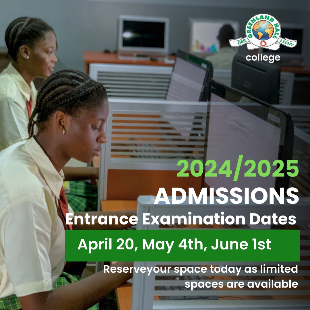 📢 Exciting news! Entrance Examination for the 2024/2025 academic session at Greenland Hall is here! Register now and secure your spot! @greenlandhall 

Visit greenlandhall.org/admissions for details or call 08177770218 08177770216. Don't miss out! #EntranceExam #Admission2025 📚👩‍🎓👨‍🎓