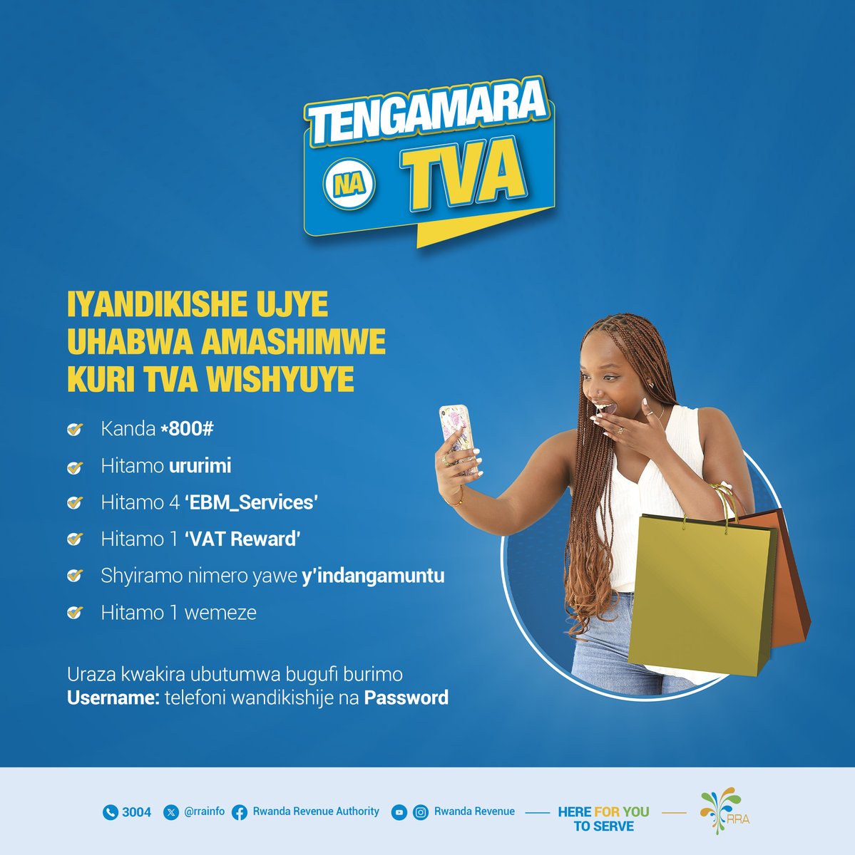 rrainfo's tweet photo. Menya uko wiyandikisha mu bahabwa ishimwe kuri TVA, uko ureba ingano y'ishimwe kuri TVA umaze kugezamo ndetse n'uko watanga amakuru ku mucuruzi utaguhaye fagitire ya EBM cyangwa akaguha idahwanye n'amafaranga wishyuye https://t.co/UPvRLBUzcc