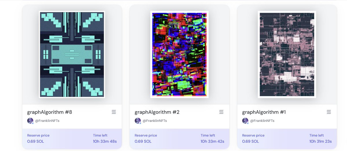 GM guys ☀️🌞 have a great fresh new week ahead

Fresh new added piece to graphAlgorithms ⤵️
All artworks with reserve price 0.69 sol 10h left

Any RTs highly appreciated 🙏
Link 🔗⤵️