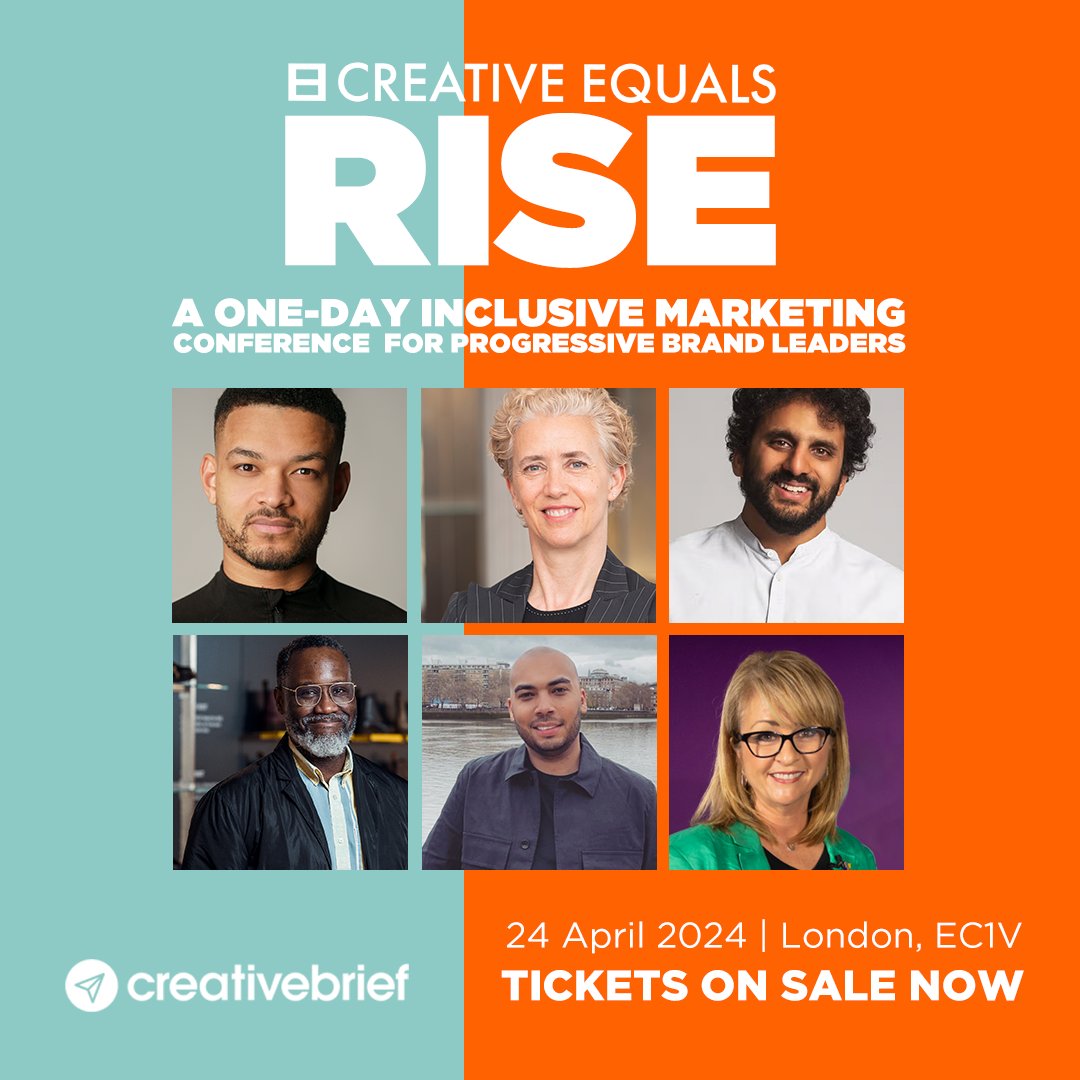 Who is coming? RISE is back and it's bigger than ever! See investor Steven Bartlett, CMO Cristina Diezhandino, Nish Kumar and more on April 24. Check out this line up! 20% off with CE20 till end of the week. Excited to work with @creativebrief eventbrite.co.uk/e/772551240557…