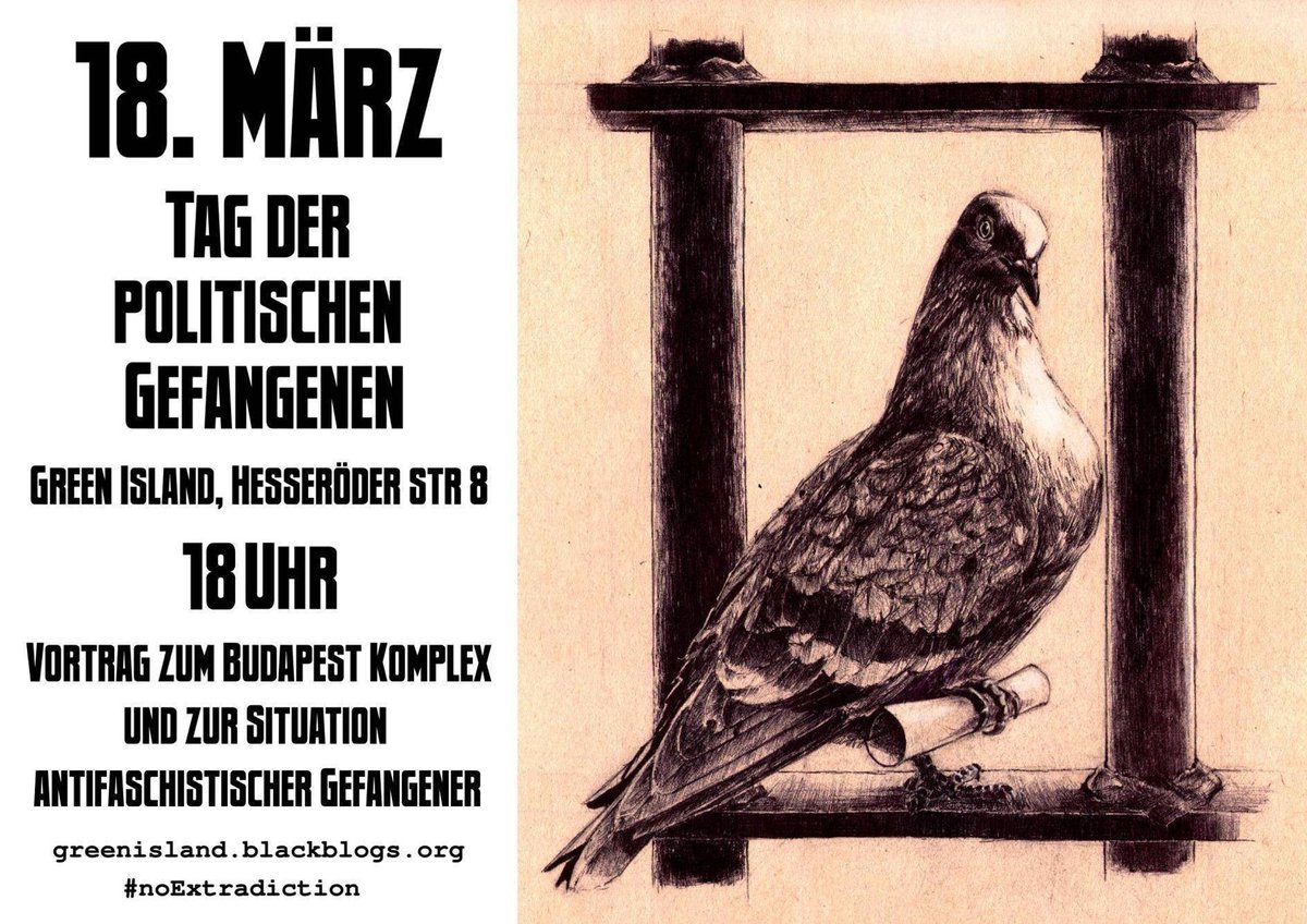 tearsdropdown's tweet photo. Heute ist Tag der politischen Gefangenen und dazu wird es auch in #Nordhausen eine Veranstaltung mit Vortrag geben. Schaut doch mal vorbei und seid dabei.
#wirsindallelinx #solidaritätisteinewaffe #noextradiction #budapestcomplex #freeallantifas #niemandistvergessen https://t.co/XpCgRX5W7C