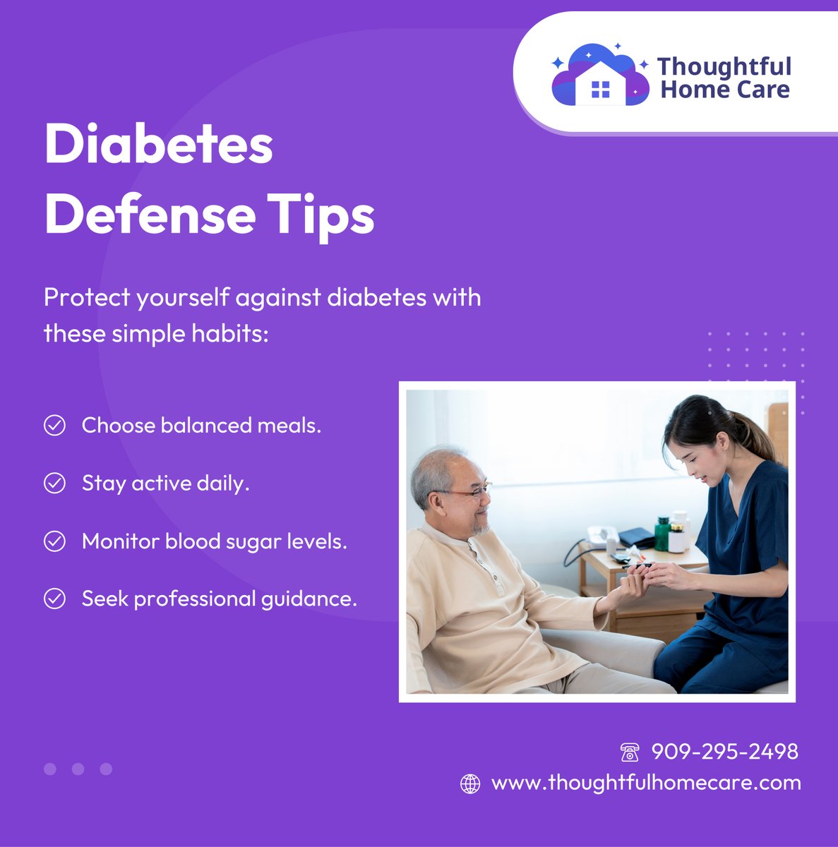 thoughtfulhomec's tweet photo. Shield yourself against diabetes complications. Embrace these tips for a healthier lifestyle. Reach out to us for personalized support and care! 

#UplandCA #HomeCare #DiabetesPrevention https://t.co/8S6izLGubS