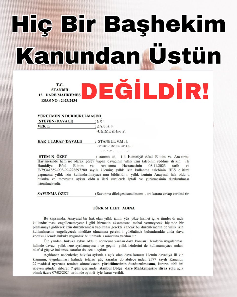 Seyrantepe Hamidiye etfal hastanesi #ÇamurBaşhekim
Sağlık meslek çalışanlarına mobbing uyguluyor.
Yıllık izin almak, rapor, iletişimsizlik, dilekçelerin engellenmesi bıktırdı artık.