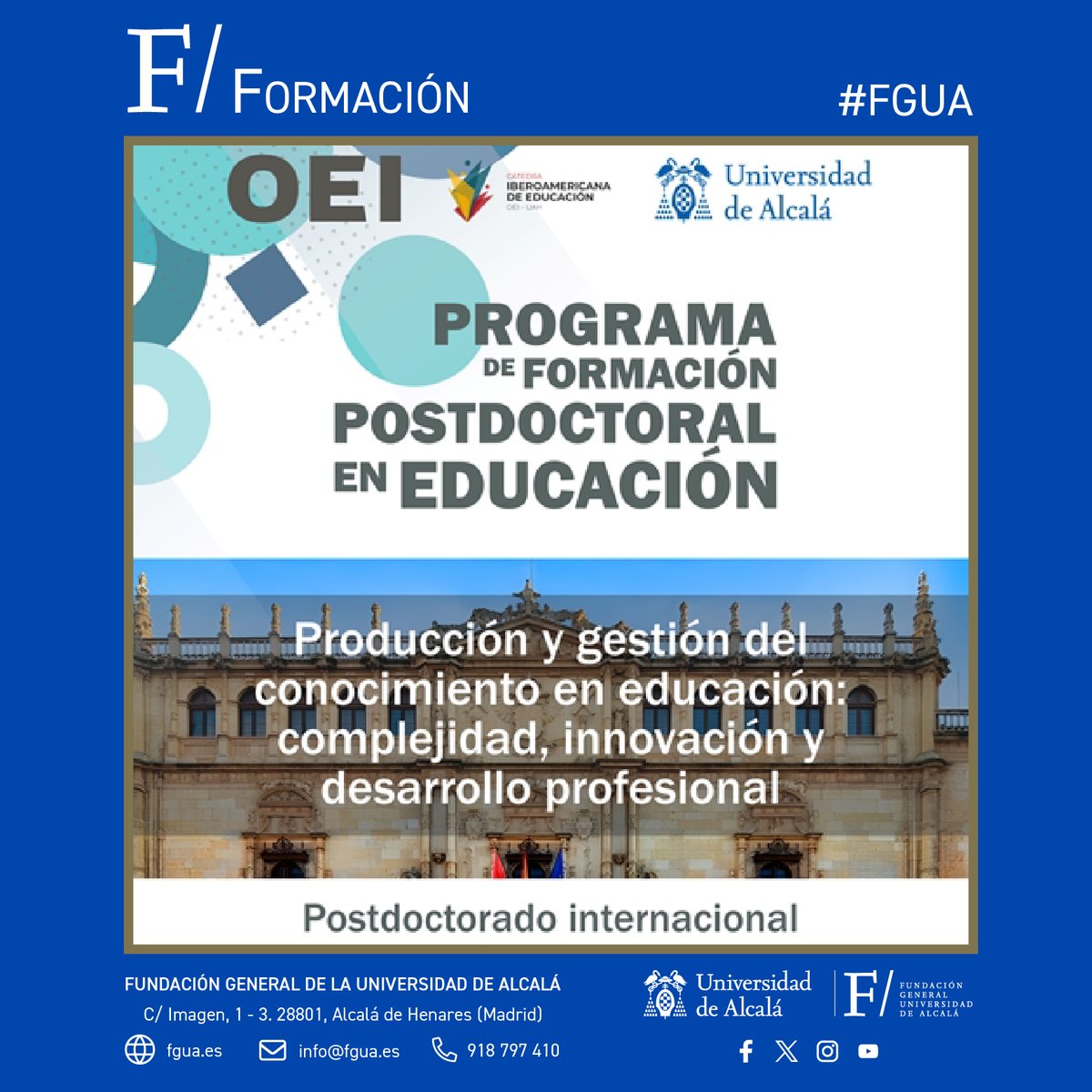FGUAes's tweet photo. 📢 Abierto el plazo de #inscripción para el Programa de #Formación Postdoctoral en #Educación, modalidad virtual. 
👉 Aprovecha ahora el #descuento por tiempo limitado y no te quedes sin tu plaza❗️
➕ℹ️ https://t.co/xdnzTGcECl
·
#FGUA #OEI #UAH #Cátedra #Curso @EspacioOEI @uah https://t.co/DOO54HNtOf