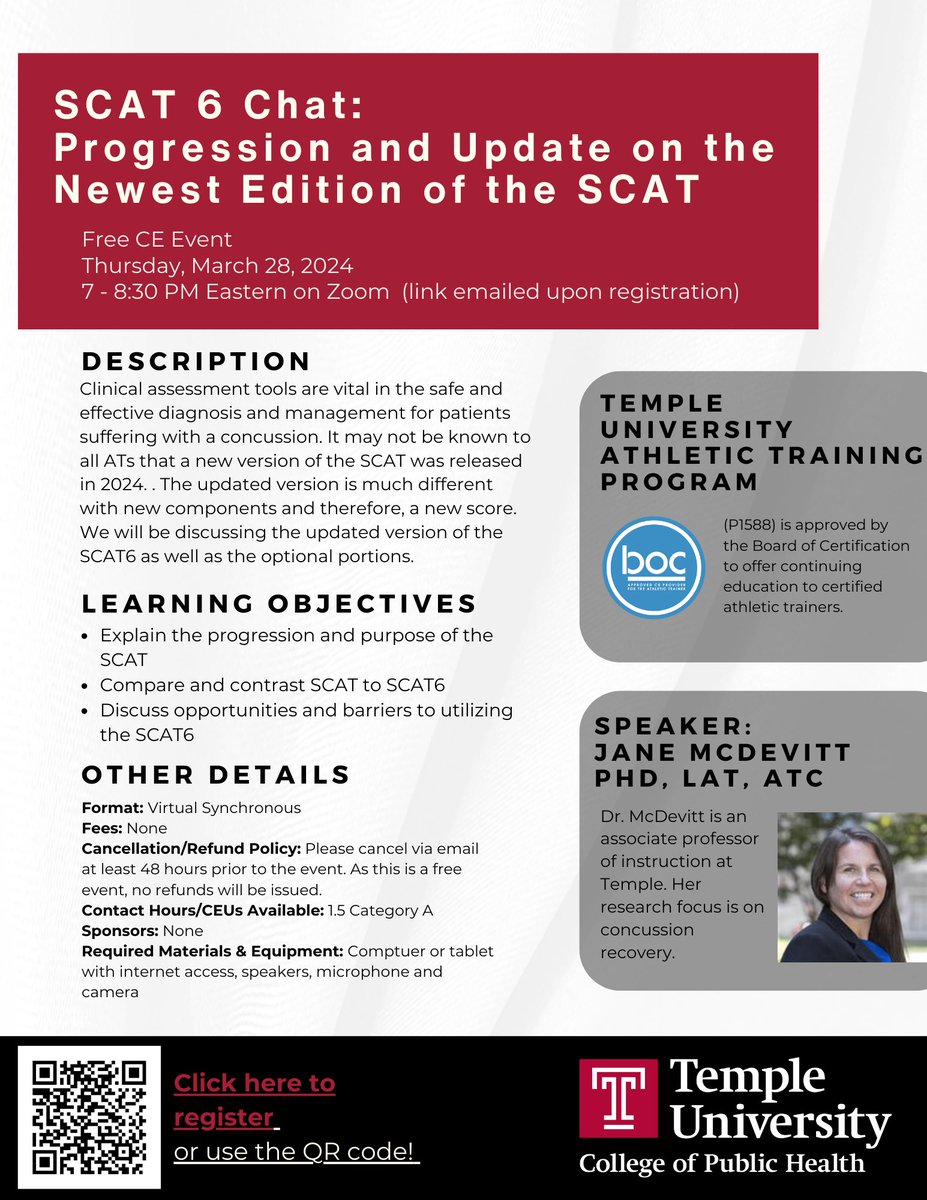 TempleATP's tweet photo. Heads up! There’s another ✨free✨ CE talk this month! Join @jane032 to learn about the #SCAT6! Register at https://t.co/Y7t5tZ0tqG #NATM2024 https://t.co/WFyWKJqPfO