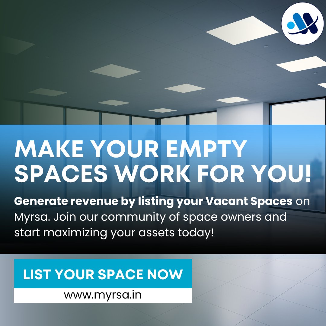 MyrsaTech's tweet image. List your vacant spaces on Myrsa and generate revenue.

To know more visit our website 👉 myrsa.in

Or call us at +91 9152049912 to find spaces.

#listspace #ListProperty #rentout #renting #RentSpace #rentconferencehall #listproperties