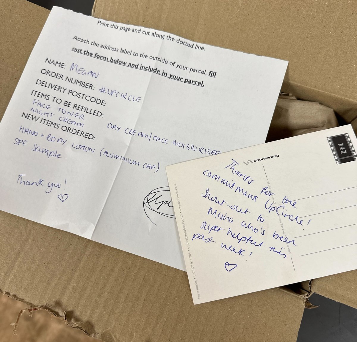 upcirclebeauty's tweet photo. Good vibes on a Monday only! 🥰💚 
We are so thankful to receive such lovely notes from our refill customers- it makes us so happy! ❤️

#UpCircle #UpCirclebeauty #Sustainability #sustainableskincare #mondaymotivation https://t.co/RkS9nYkn55