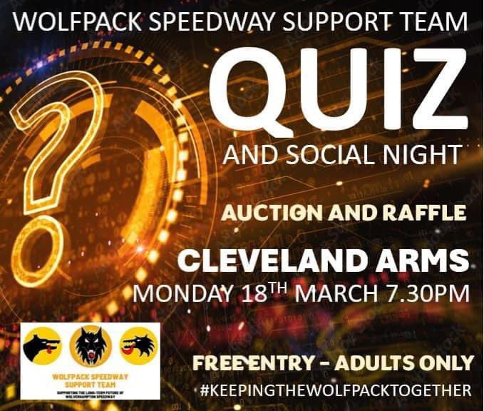 🎙️ Tonight the WSST host a quiz/social evening at The Cleveland Arms from 7.30pm. Over 18s only. 💔 Now the season is underway, we miss it more than ever. Join your fellow Wolves fans and enjoy an evening together. 📲 chng.it/86kKSJsyVv #SaveWolvesSpeedway | #Wolfpack 🐺🐾