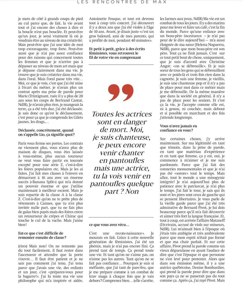 Interview de #Lio dans le mag belge #Max : "Tout à coup est arrivée l'affaire #Matzneff (...),et <a href="/bernardpivot1/">bernard pivot</a> prend la parole comme un vieux dégueulasse en ayant l'audace de dire que c'est l'époque et que personne ne s'est levé pour protester. Après ça j'ai rayé #Pivot."