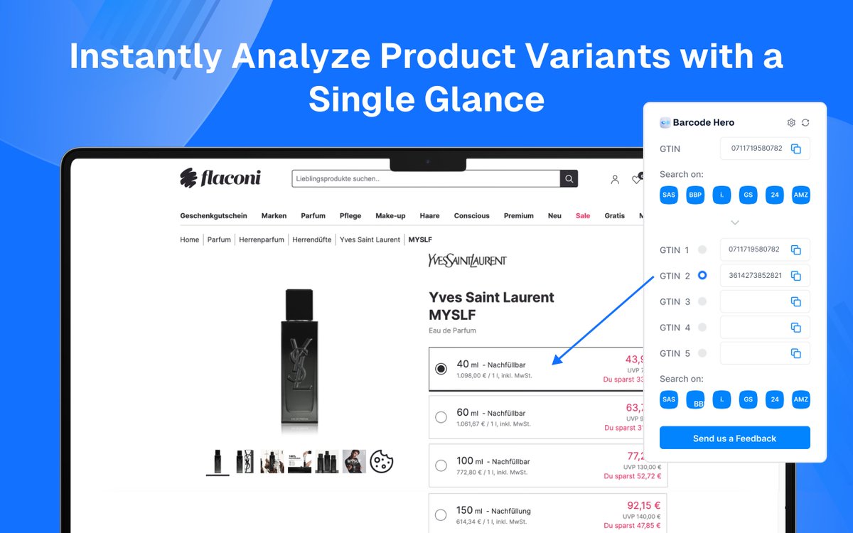 BarcodeHero_io's tweet photo. Dive into the details of product variants without the hassle! 🧐

Uncover all product variants in a snap and make informed choices. Your one-stop tool for quick variant analysis and smart sourcing! 📊✨

Launch: Friday, 22.03, 8:00 PM CET👀

Like &amp; Retweet for early access🥳 https://t.co/oQtXe1iBsl