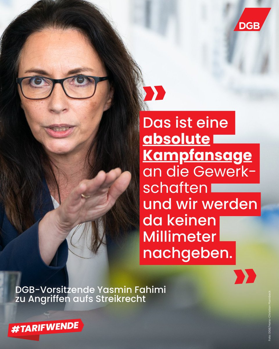 Das #Streikrecht ist ein in der Verfassung verankertes Grundrecht. Eine Einschränkung wäre eine Beschneidung der Tarifautonomie. "Das können und werden wir nicht akzeptieren", unsere Vorsitzende im Interview: web.de/magazine/polit…. #Tarifwende #DGB