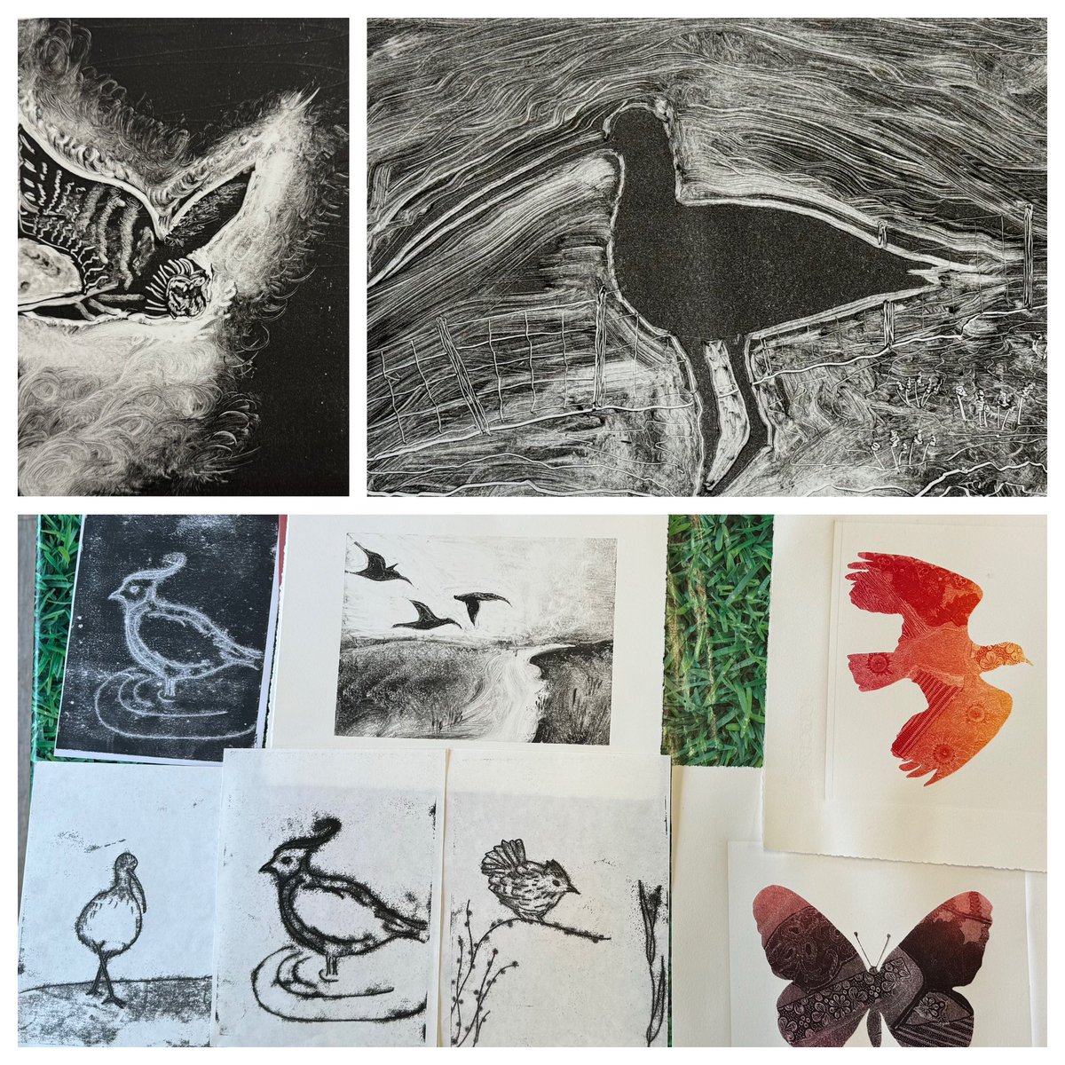 HesterCoxPrint's tweet image. Just a few of the amazing prints made by my ten students at @DalesMuseum monotype workshop yesterday. We took the Cry of the Curlew exhibition &amp;amp; the dales landscape as our inspiration. I’m so pleased &amp;amp; proud of them all! #curlew #cryofthecurlew #printmaking @CurlewAction