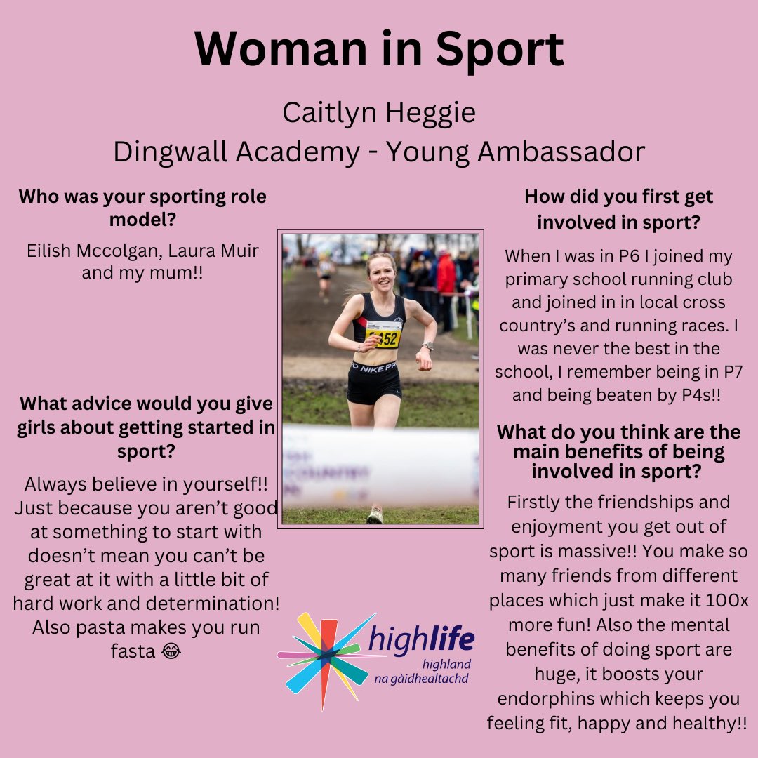 With March being Woman & Girls in Sport month, we will be showcasing a variety of the woman & girls from across Highland who are involved with, deliver and take part in sport. Meet Caitlyn 😃