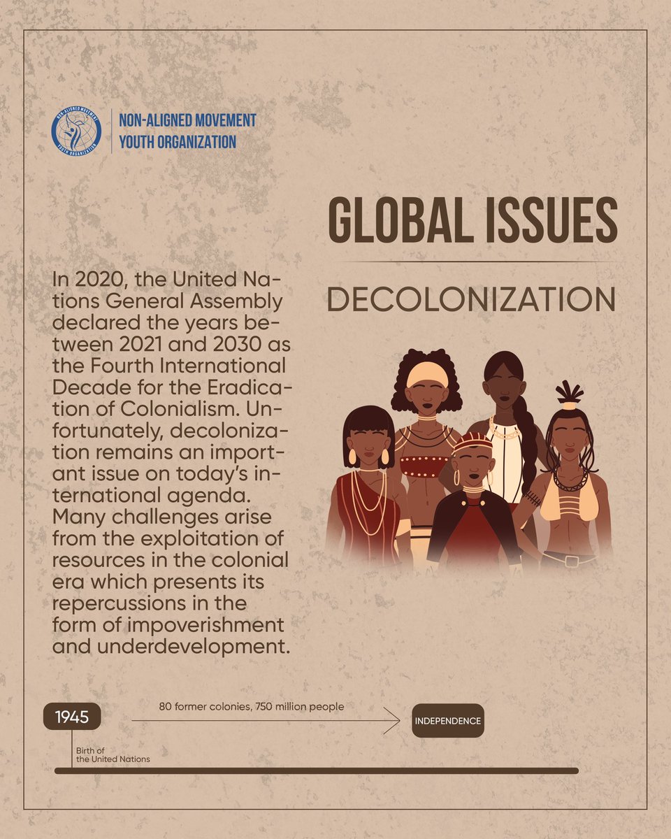 Our next topic is “#Decolonization” in our Global Issues series. 🌐 It explores the ongoing impacts of historical exploitation and the challenges in achieving genuine liberation despite efforts like the #UN’s Fourth International Decade for the Eradication of #Colonialism