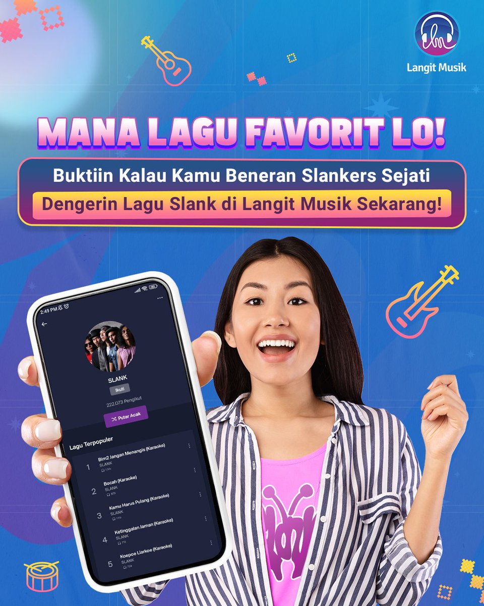 LangitMusik's tweet photo. Kalau kamu beneran Slankers Sejati, harusnya lagu-lagu ini udah di luar kepala ya ges ya! ๐
Cuss langsung jawab di kolom komentar yuk! ๐
#LangitMusik #MusikIndonesia #TunjukanEkspresiMusikMu #MusikIndonesia #LaguPopIndonesia #LaguKekinian #Musik #MusikHits #Slankers #slank https://t.co/ZbyQsdppBn