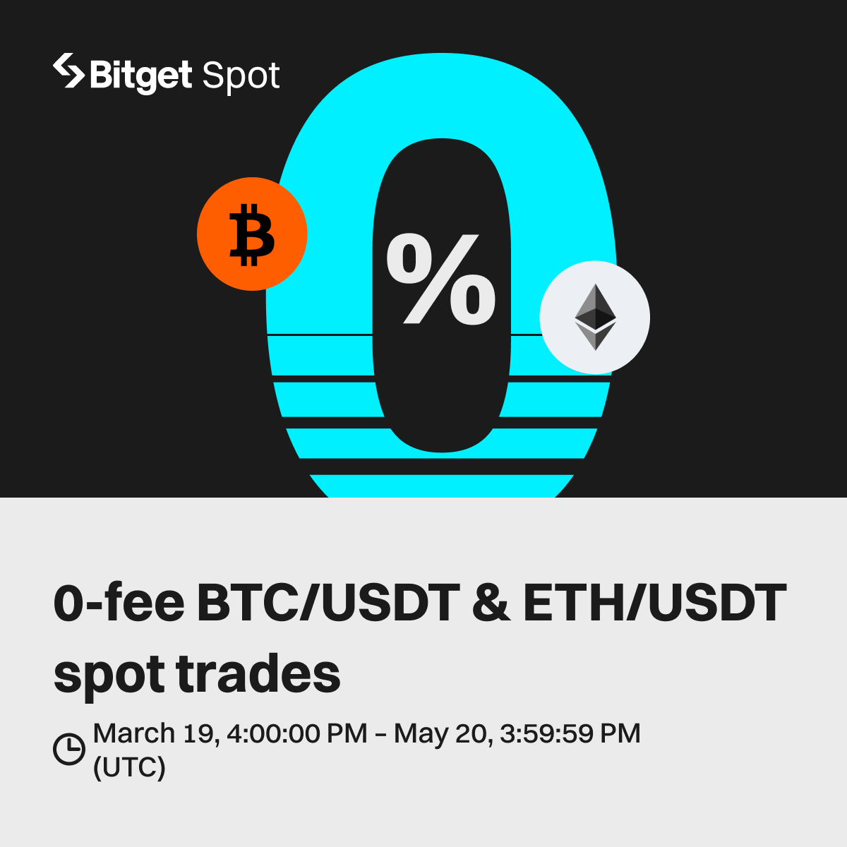 🐂 What's the best for a bull market? ➡️ 0 trading fee! Get ready to enjoy zero-fee trading for $BTC/USDT and $ETH/USDT spot pairs from Mar 19, 16:00 (UTC). Don't miss out ⬇️ bitget.com/support/articl…