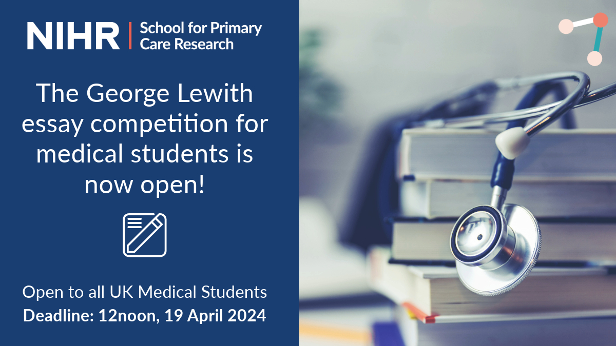 Now open for applications! The 2024 George Lewith prize. Open to any UK medical undergraduates. Find out how to apply &amp; win a place at the <a href="/sapcacuk/">SAPC</a> ASM. spcr.nihr.ac.uk/career-develop…

🗓️Closing date - 12noon, 19 April 2024

#medicalstudents #generalpractice #PrimaryCare #undergraduate