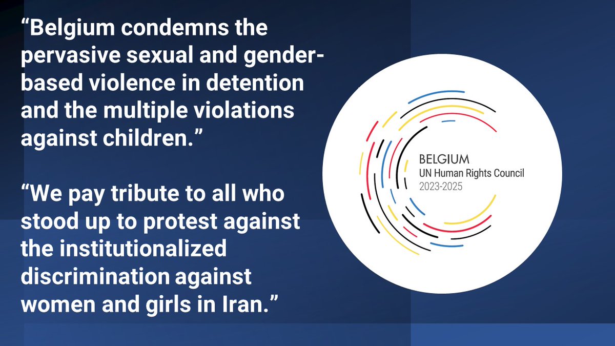At #HRC55, during interactive debates on Iran, 🇧🇪condemns the use of death penalty, including against children and minorities and the serious HR violations against peaceful protesters.