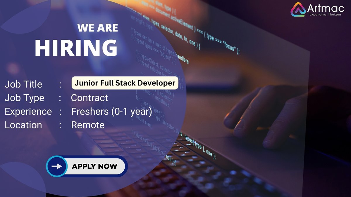 Artmacsoft's tweet image. We are #hiring #juniorfullstackdeveloper for #location #india➡️artmacsoft.com/work-at-artmac… #css #databasedesign #webservices #artmac #artmacllc #artmacjobs