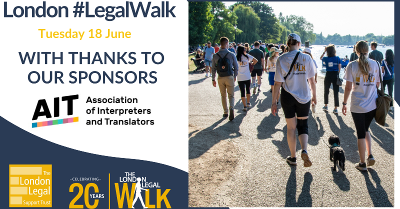 Thanks to the support of our sponsors like @AitInterpreters we are able to celebrate #20YearsOfJustice at the London #LegalWalk. AIT aims to achieve and maintain protection of title and regulation of the profession by helping to raise its standards. Let's walk together! 🤝