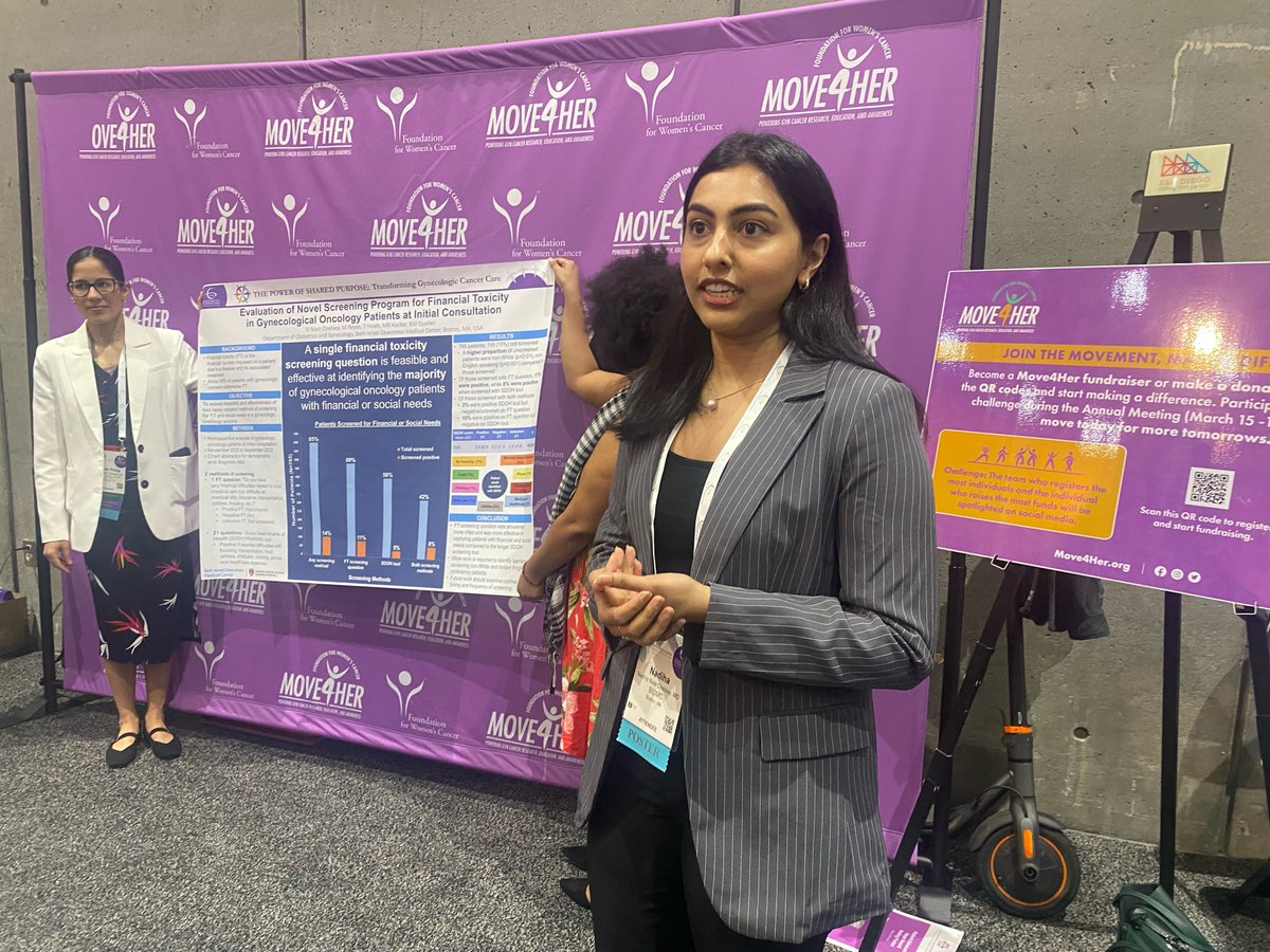 Research fellow Nadiha Noor Chelsea from @BIDMC_ObGyn presents her findings on assessing financial toxicity screening methods for newly diagnosed #GynOnc patients. Financial toxicity refers to the cost burden imposed on patients following a cancer diagnosis #SGOMtg #gyncsm