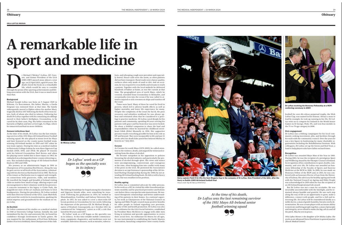 My honour to write about our beloved #Dad #DrMickLoftus for @med_indonews A truly remarkable person,a long life of service to his community & country 🇮🇪 #GP #Coroner #HealthAdvocate #Humanitarian Uachtarán @officialgaa @MayoGAA footballer of distinction issuu.com/greencrosspubl…