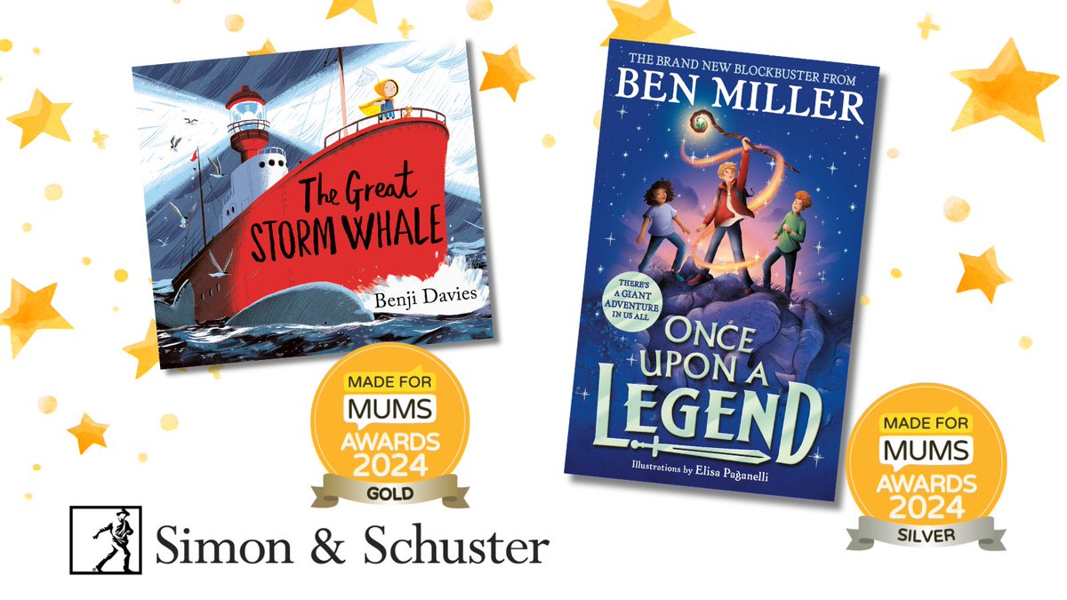 We're excited to share that THE GREAT STORM WHALE by Benji Davies has won Gold and ONCE UPON A LEGEND by Ben Miller has won Silver in the 2024 #MadeForMumsAwards in the Fiction Books category!⭐Thank you @madeformums!💛📚 madeformums.com/awards/mfm-awa… @ActualBenMiller @Benji_Davies