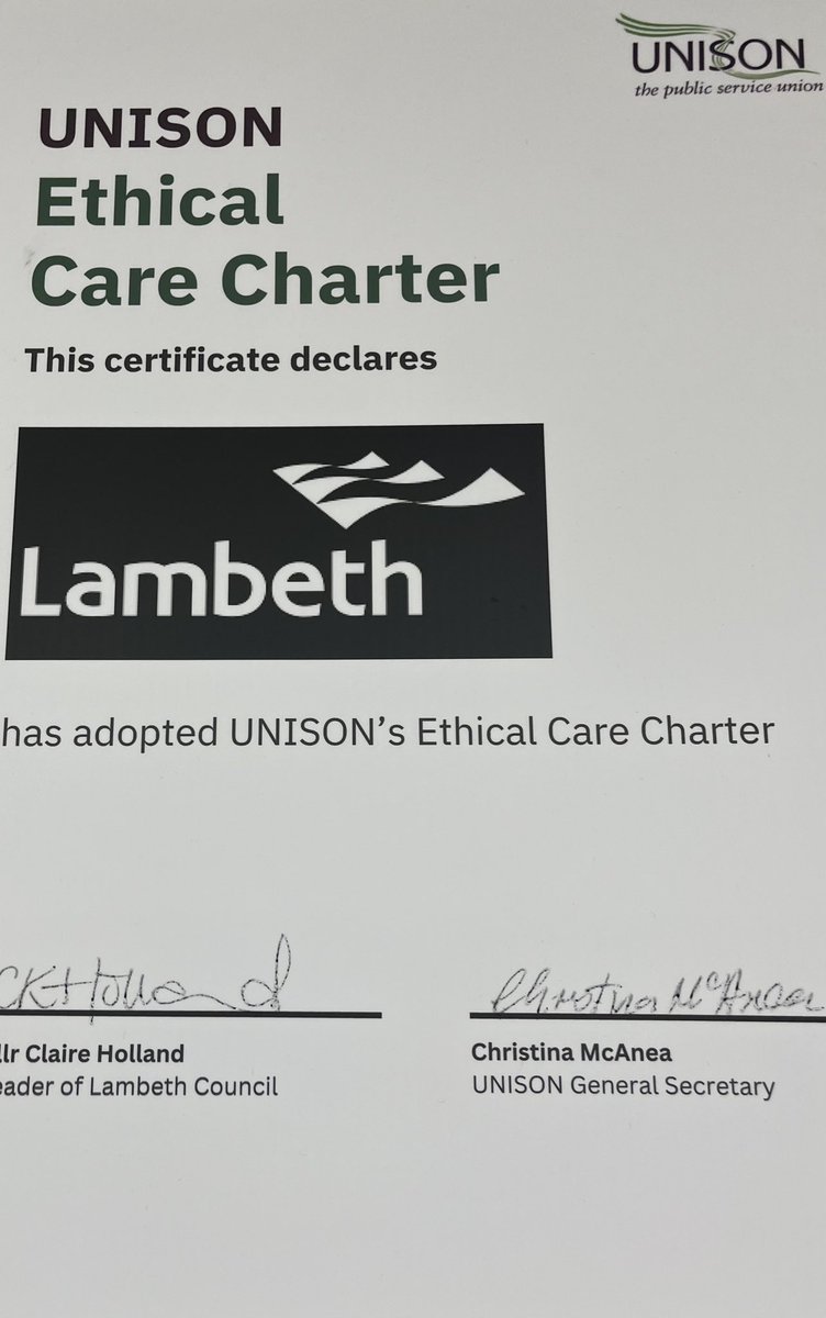 Thrilled to be part of the team @lambeth_council signing the @unison Ethical Care Charter this am with Gen Sec @cmcanea @clairekholland @Marciacameron07 ensuring all care workers are paid London Living Wage in full & in new neighbourhood contracts that are better for clients!