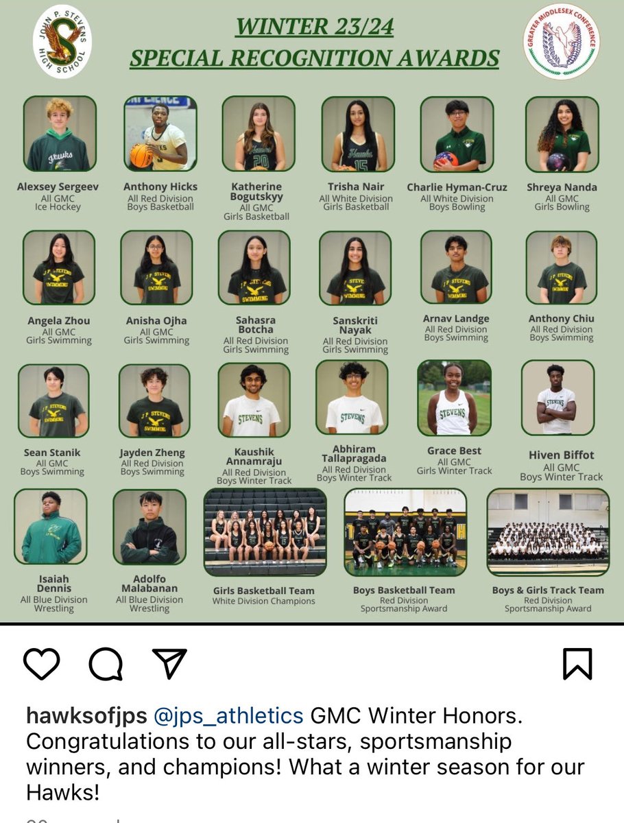 Winter Season GMC Awards ⁦@JPS_Athletics⁩ ⁦@JPSHawks⁩ 👏🏻👏🏻👏🏻👏🏻👏🏻