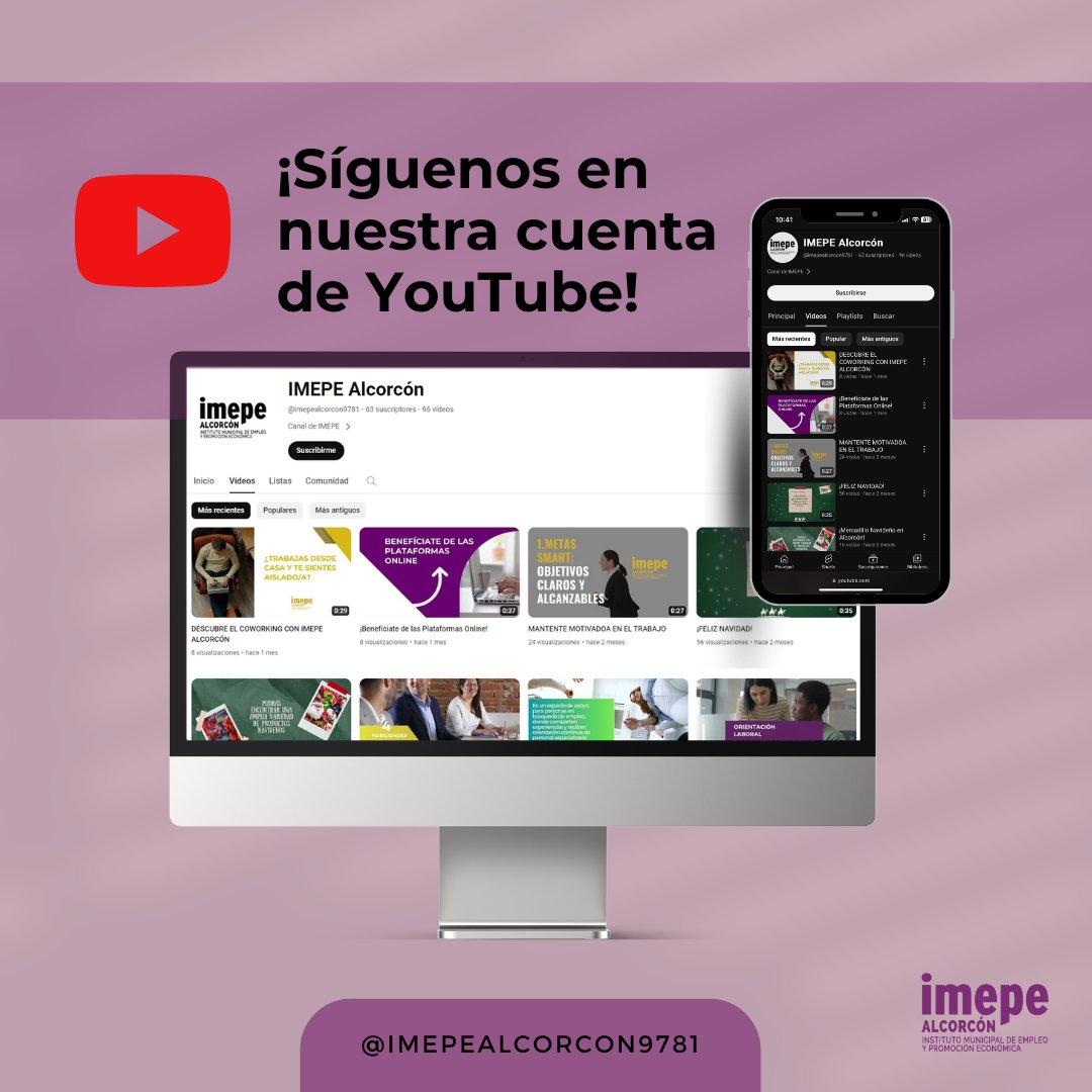ImepeAlcorcon's tweet photo. 💻¡Suscríbete al canal de IMEPE y no te pierdas las novedades, contenido exclusivo y consejos que te ayudarán a crecer en el ámbito laboral! 🚀
🔗Accede desde el link: https://t.co/I03ZkqQvkD
#IMEPE #empleo #Alcorcon #empresas https://t.co/gayyEpJ7Ao
