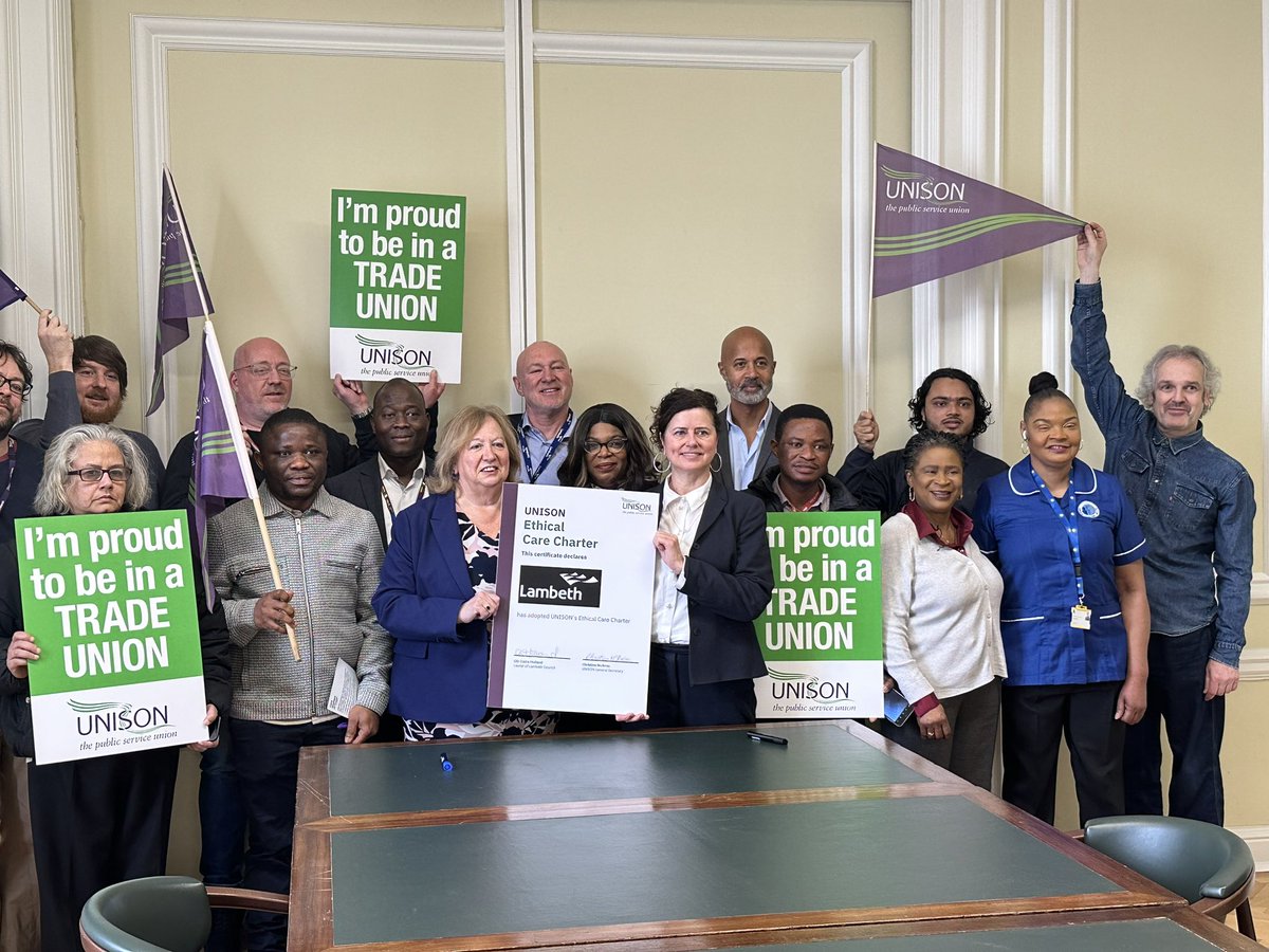 Thanks to @LambethUNISON @lambeth_council @clairekholland for signing @unisontheunion ‘s Ethical Care Charter this morning . Great to see Labour in power in local government working with unions.