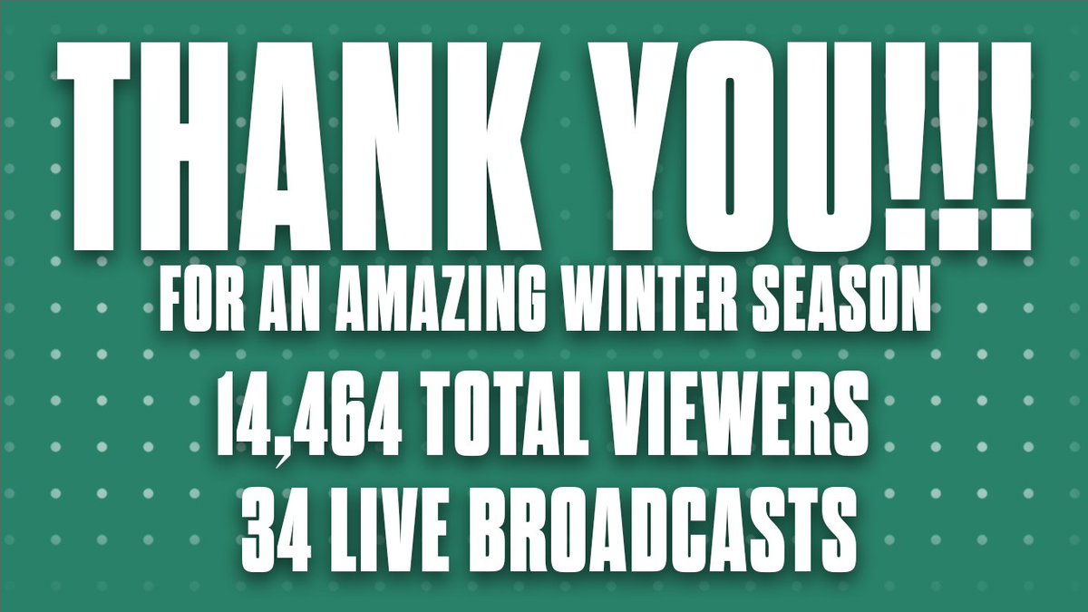 THANK YOU for 14,464 viewers during the 2023-2024 winter season and congratulations to our winter teams on their tremendous accomplishments. Our crew will be taking spring break off to enjoy time with friends and family and will be BACK for spring coverage after spring break!