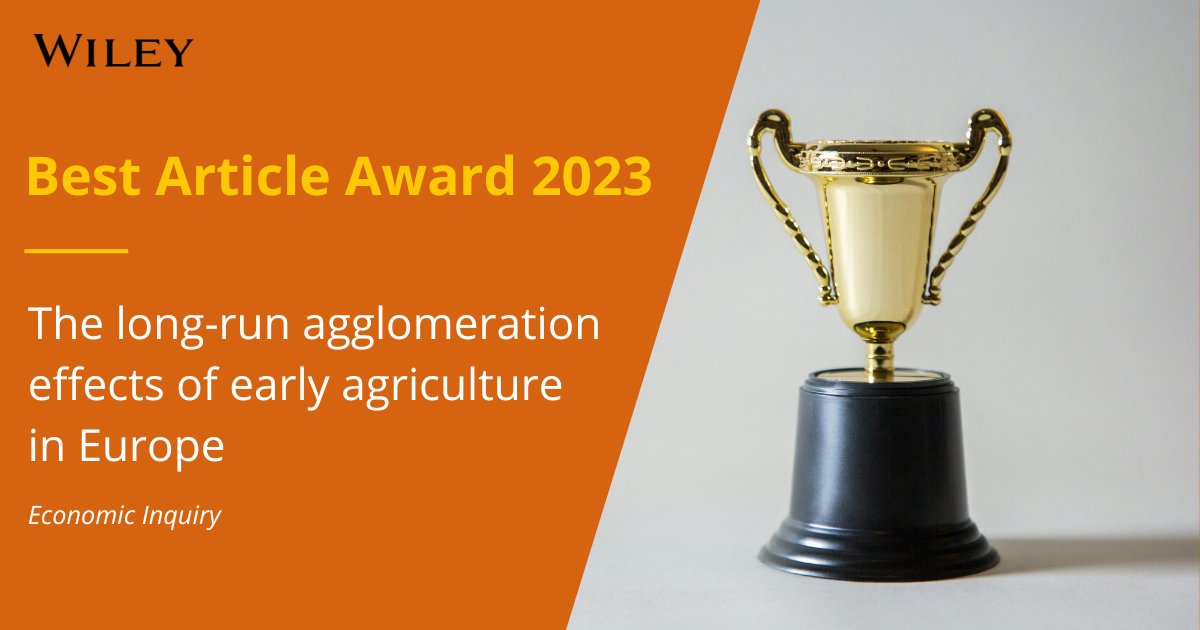 'The long-run agglomeration effects of early agriculture in Europe' by @ACDickens and @NippeLagerlof has won @InquiryWEAI's Best Article Award for 2023! 🏆 Read the full #OpenAccess article below. ow.ly/qA5H50QSvKL