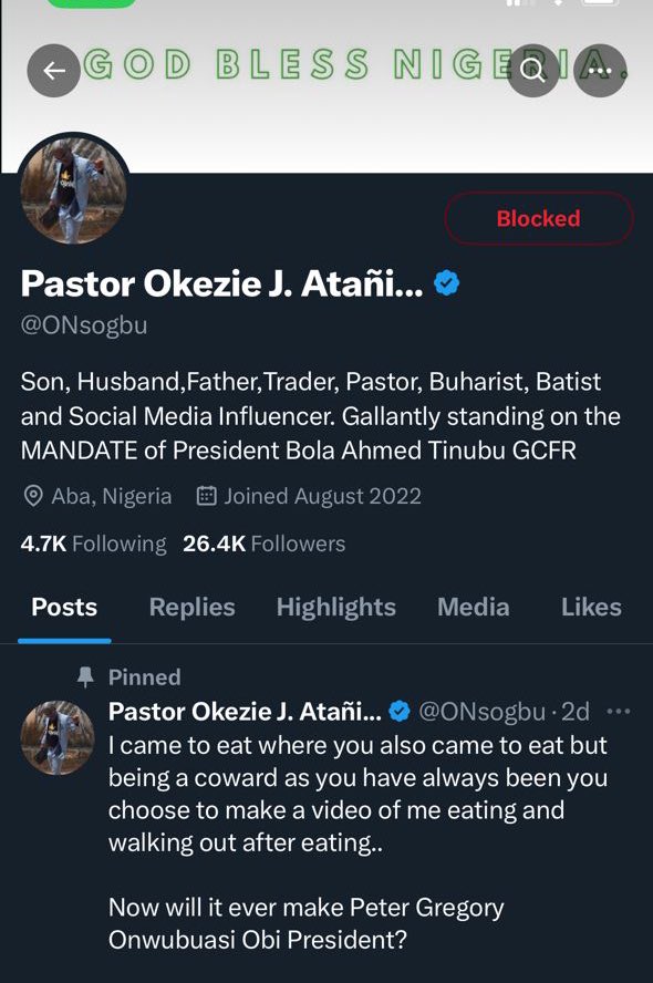 My attention has just drawn to this fake tweet photoshopped using my name and handle by an APC member called Pastor Okezie Atani.

Pastor Okezie Atani, I don’t know if you are a real pastor or a fake one, I do not even know who you are, I just noticed you even have me blocked