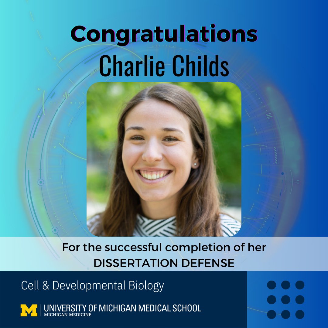 Congratulations to Charlie Childs! Charlie (Spence Lab) successfully defended her thesis, 'Interrogating stem cell niche factors in the developing human gut to advance in vitro models,' on March 15, 2024. #achievement #PhD #Research #GoBlueMed