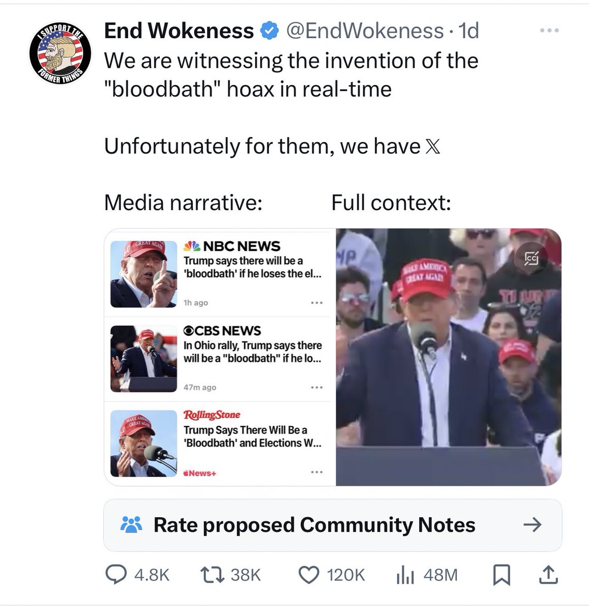 @EndWokeness Even this post has almost 10 million views 😂 And the “bloodbath” one is up to 48 million! RIP MSM.