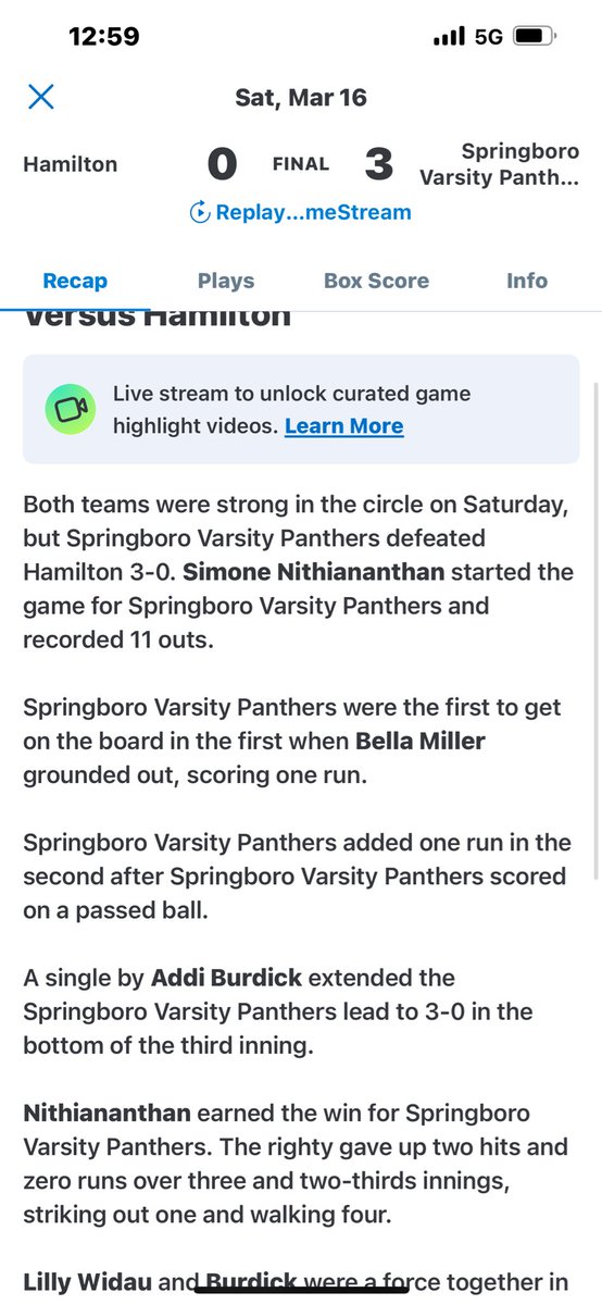 Simone Nithiananthan (@nithiananthan_s) on Twitter photo Starting this HS Varsity season off right with a shutout💯! I’m so blessed to play with an amazing team and I’m excited to see what this season will bring! #BORO #RHP <a href="/SpringboroSB/">Springboro Softball</a> <a href="/Boro_Panthers/">Springboro Panthers</a> Starting this HS Varsity season off right with a shutout💯! I’m so blessed to play with an amazing team and I’m excited to see what this season will bring! #BORO #RHP <a href="/SpringboroSB/">Springboro Softball</a> <a href="/Boro_Panthers/">Springboro Panthers</a>
