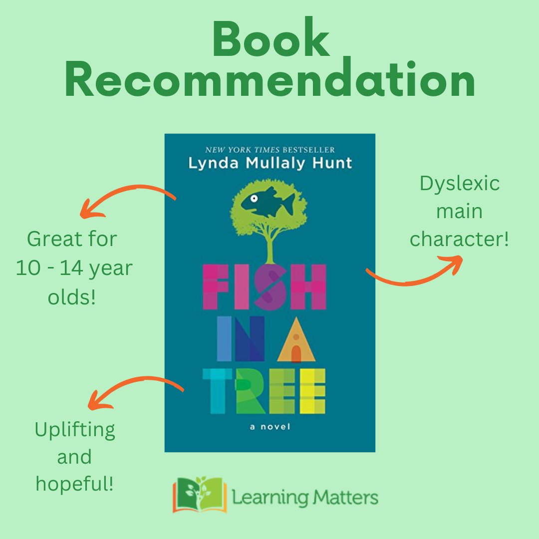 We're back with another book suggestion this #nationalreadingmonth! Fish in a Tree by Lynda Mullaly Hunt is a great book aimed at middle-grade readers! The main character is a bright, creative, #Dyslexic kid learning to navigate school! 

 #raiseareader #Dyslexiaawareness